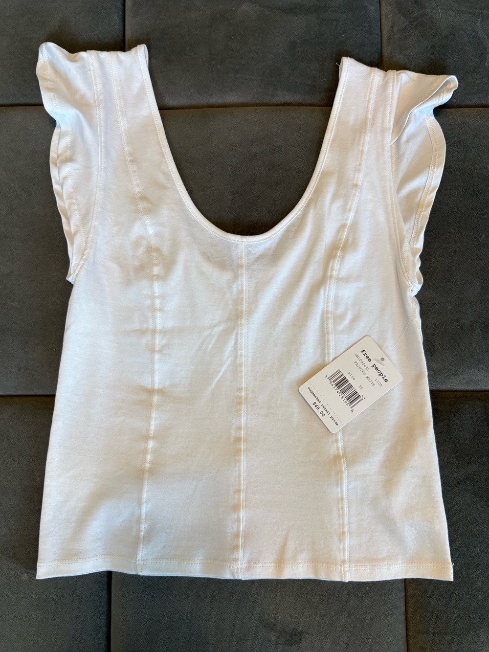 Free People White Scoop Neck Ruffle Sleeve Tank